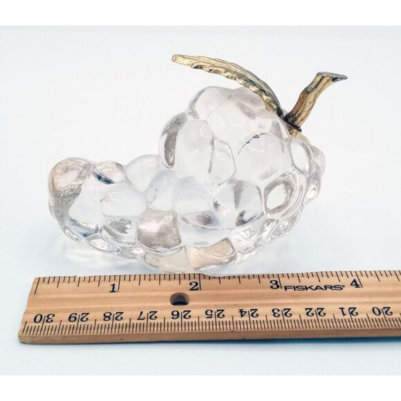 Paperweight Grapes Cluster Gold Leaf Clear Glass Vintage 4 Inch Kitchen Dining - Picture 2 of 14